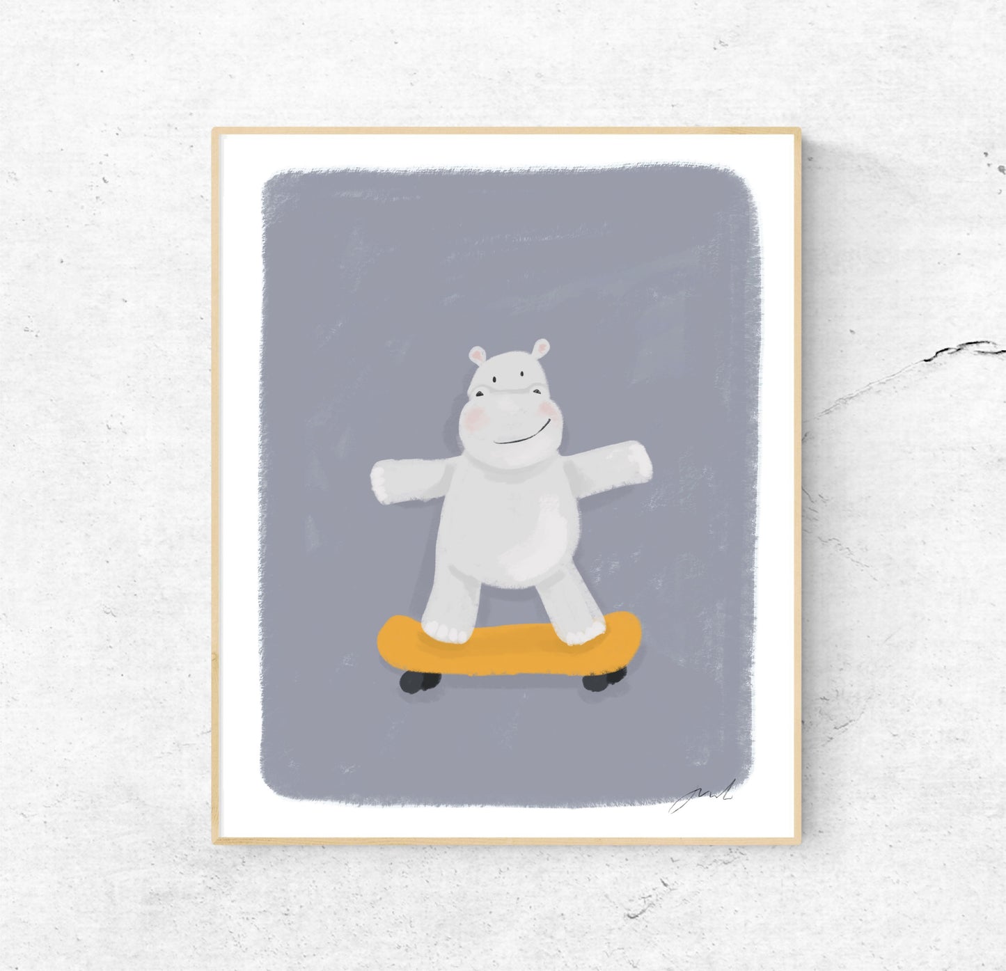 Hippo on a Skateboard | 8x10 Print Unframed