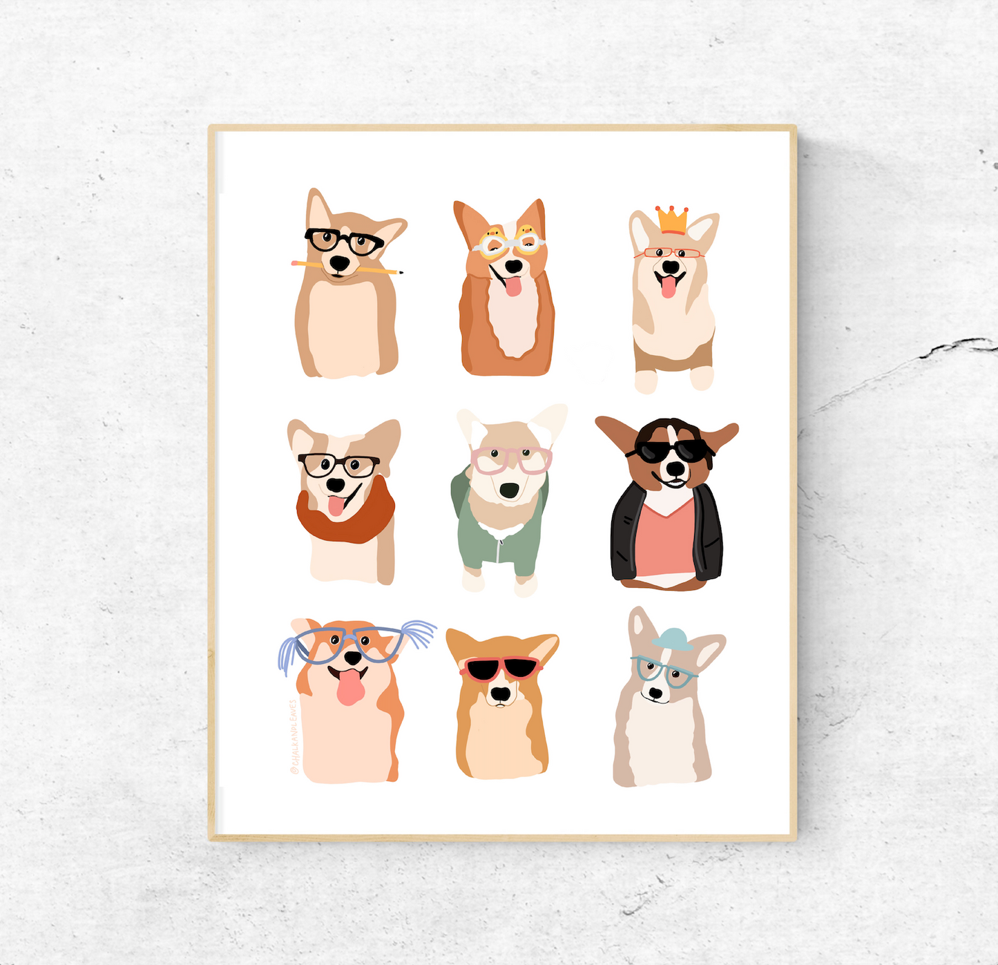 Corgis with Glasses | 8x10 Unframed