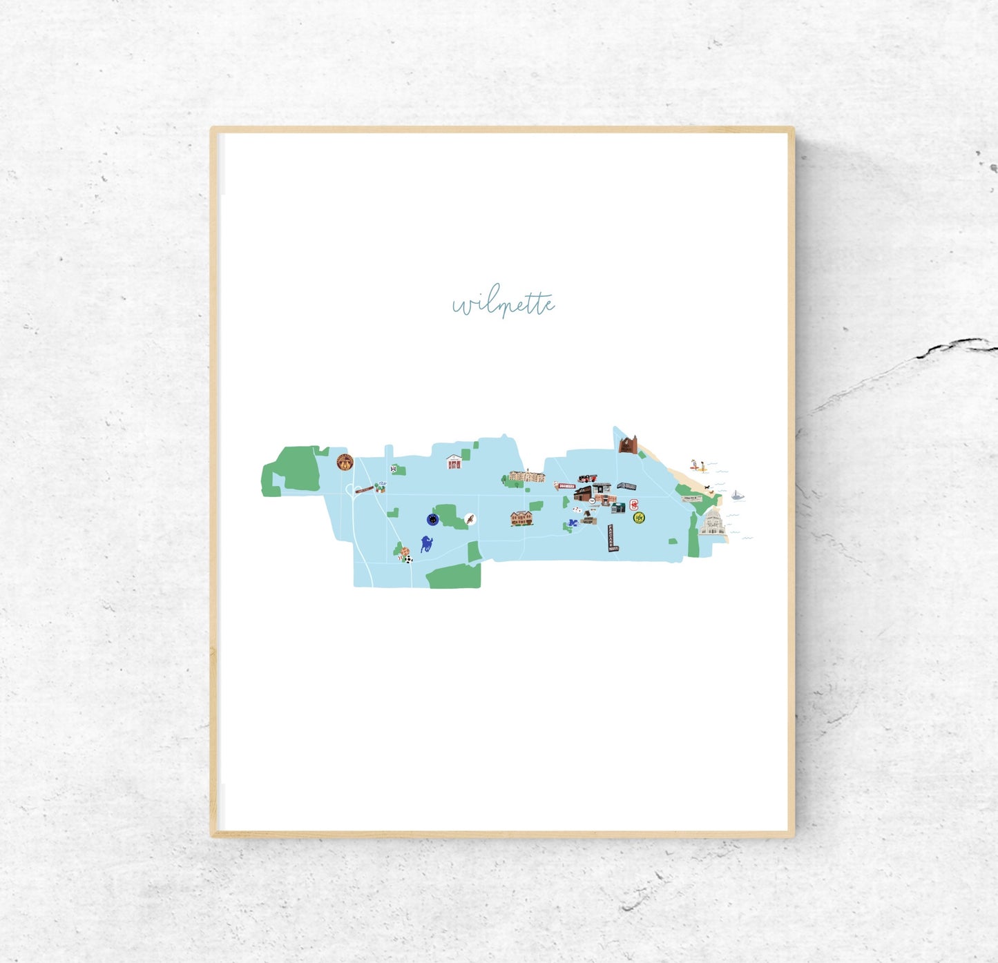 Wilmette, IL Illustrated Map | 8x10