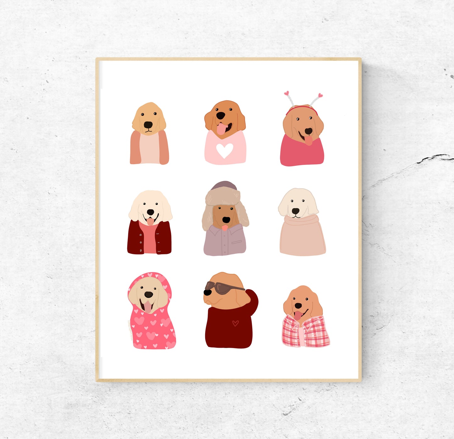 DIGITAL Valentine's Day February Golden Retrievers (digital file) | Golden Retriever Art | Valentine's Day Gift