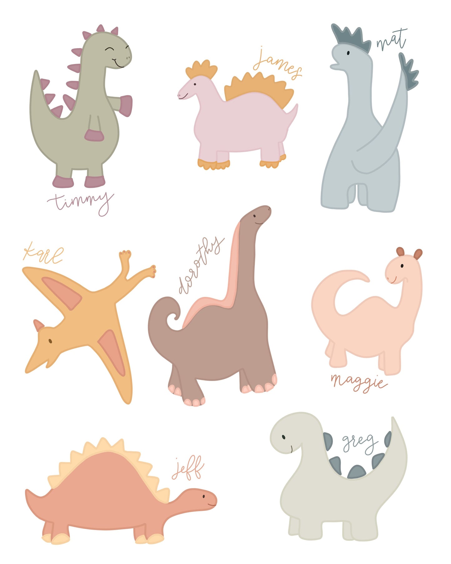 8x10 Dinos With Names - Unframed
