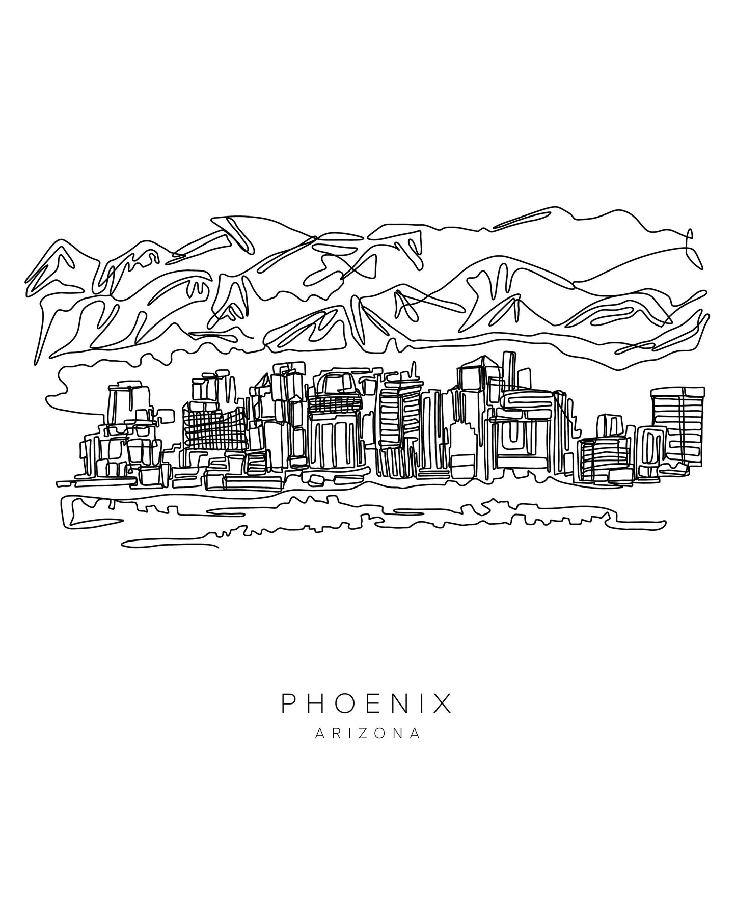 PHOENIX Skyline 8x10 Single Line Art Print // Black and White // Unframed