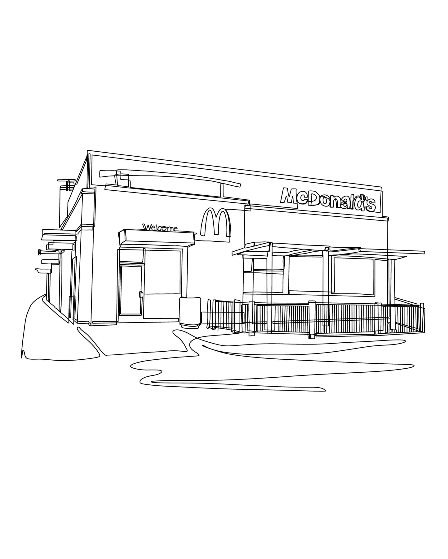 MC DONALD'S 8x10 Single Line Art Print // Black and White // Unframed