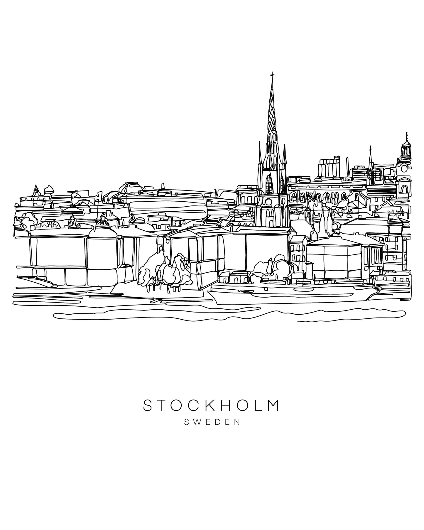 STOCKHOLM Skyline 8x10 Single Line Art Print // Black and White // Unframed