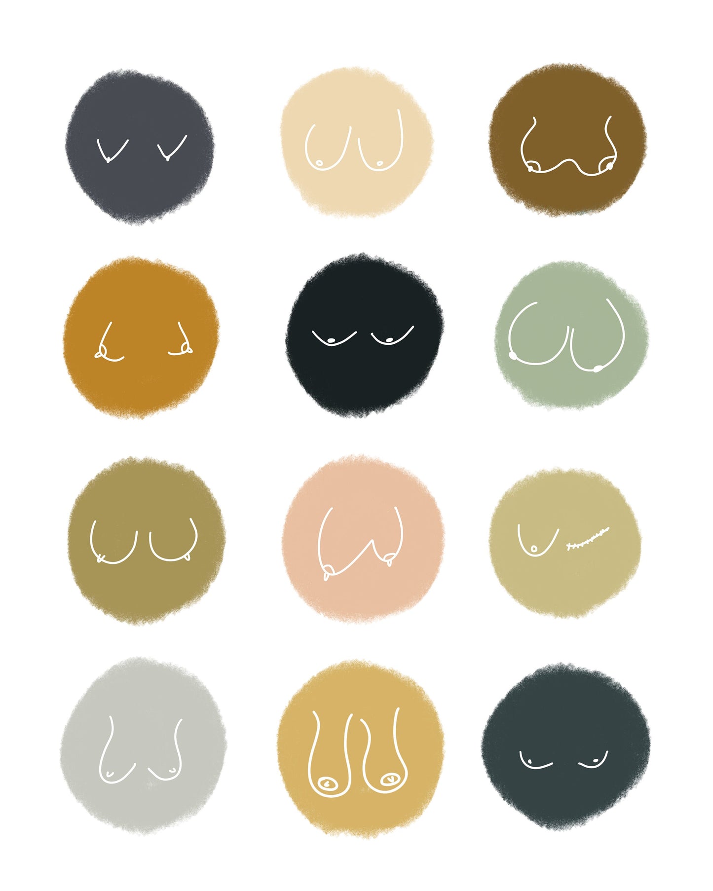Mixed Boobies 1 | Blue/Olive/Peach | Print 8x10 - Unframed