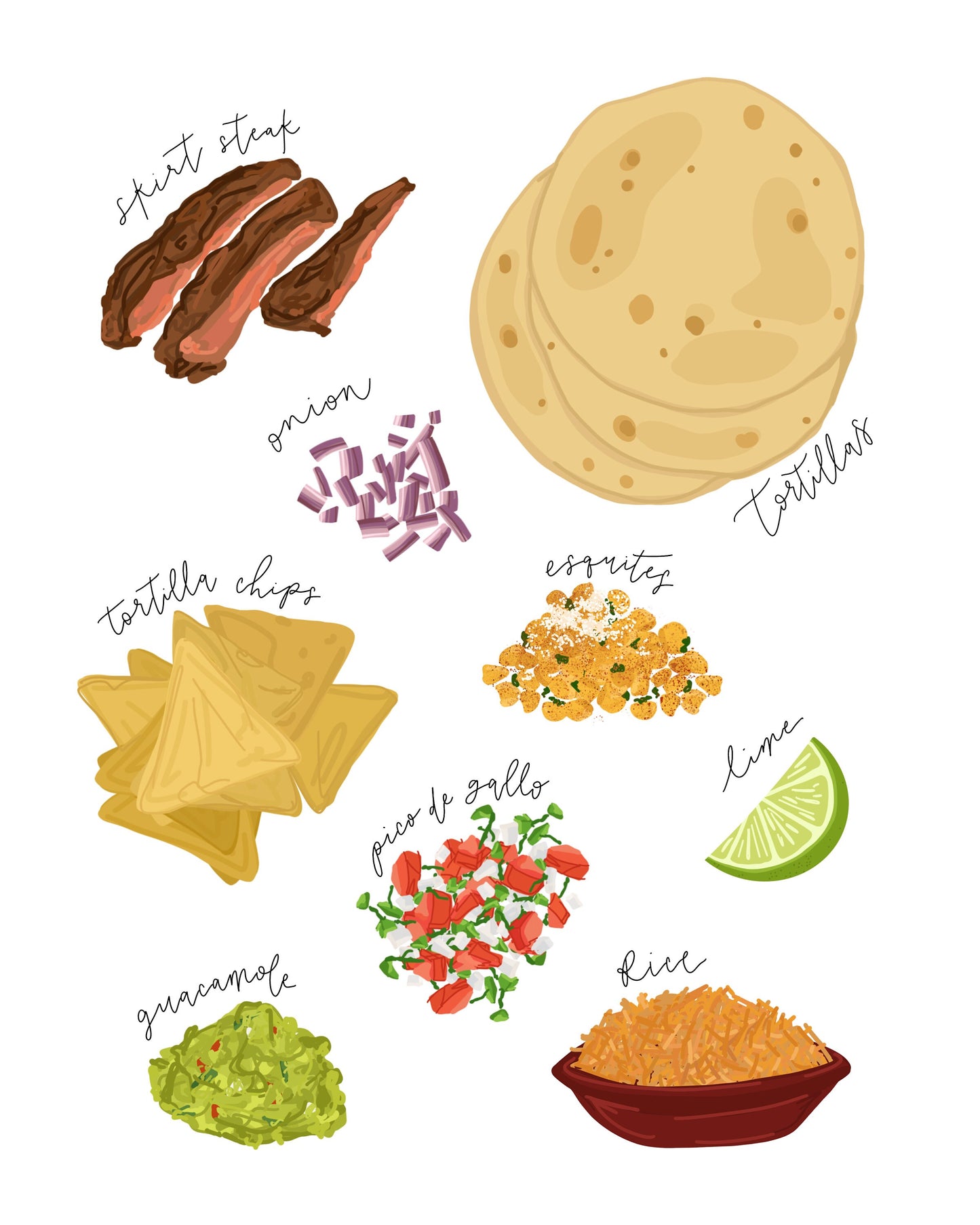 TACOS Ingredients Print | 8x10 - Unframed