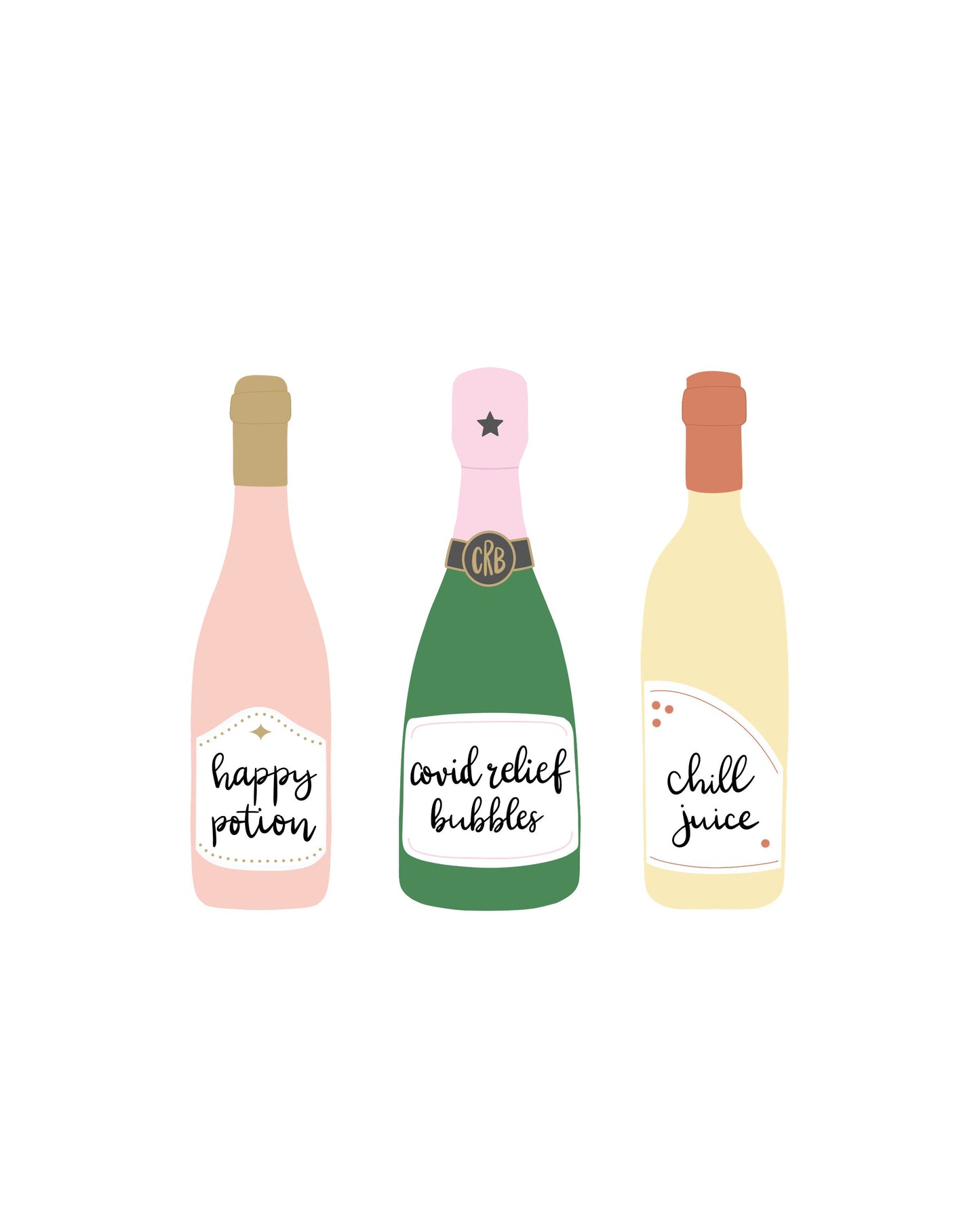 WINE and CHAMPAGNE BOTTLE Illustrations Print | 8x10 - Unframed | Illustration | Covid Relief
