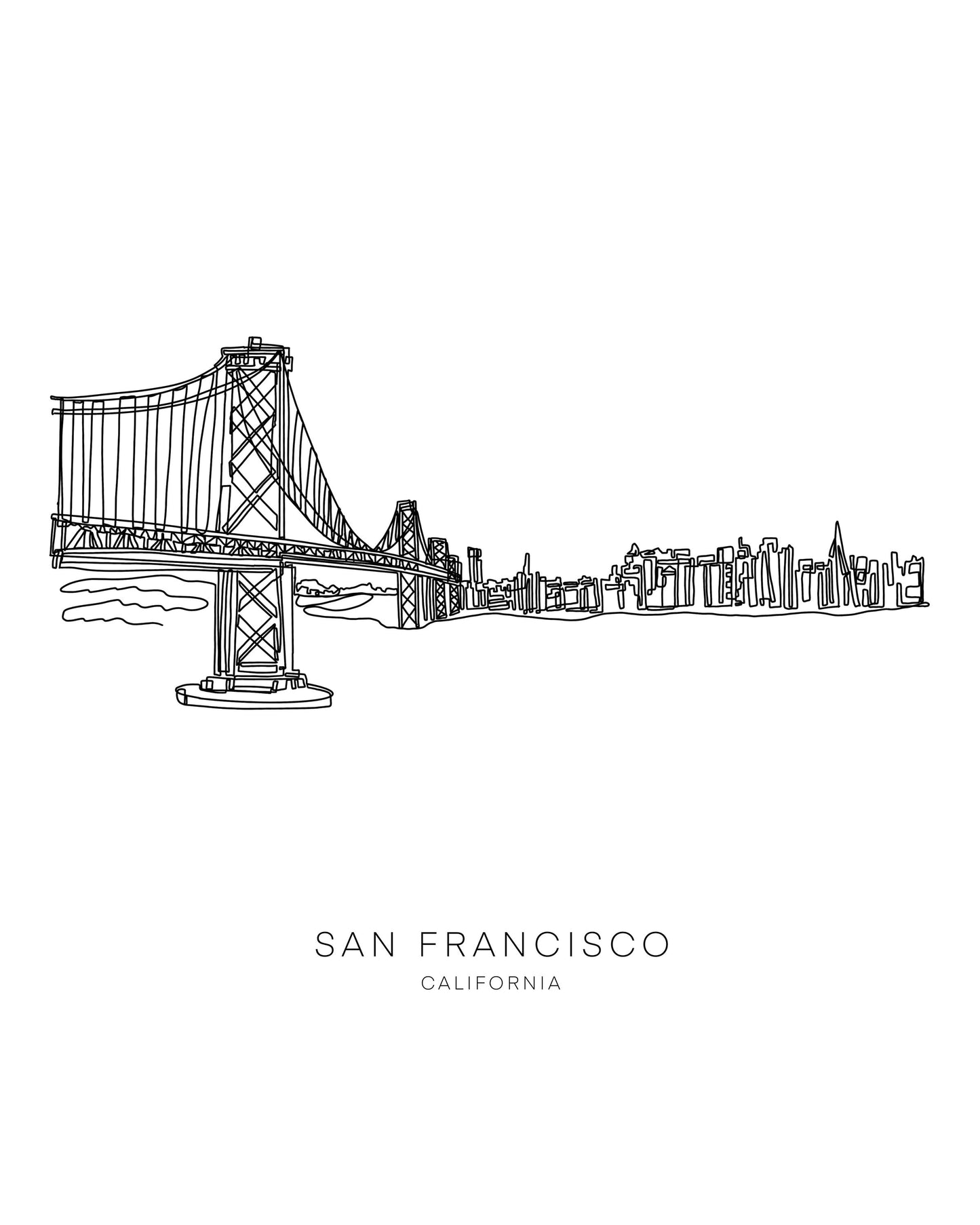 SAN FRANCISCO Skyline 8x10 Single Line Art Print // Black and White // Unframed