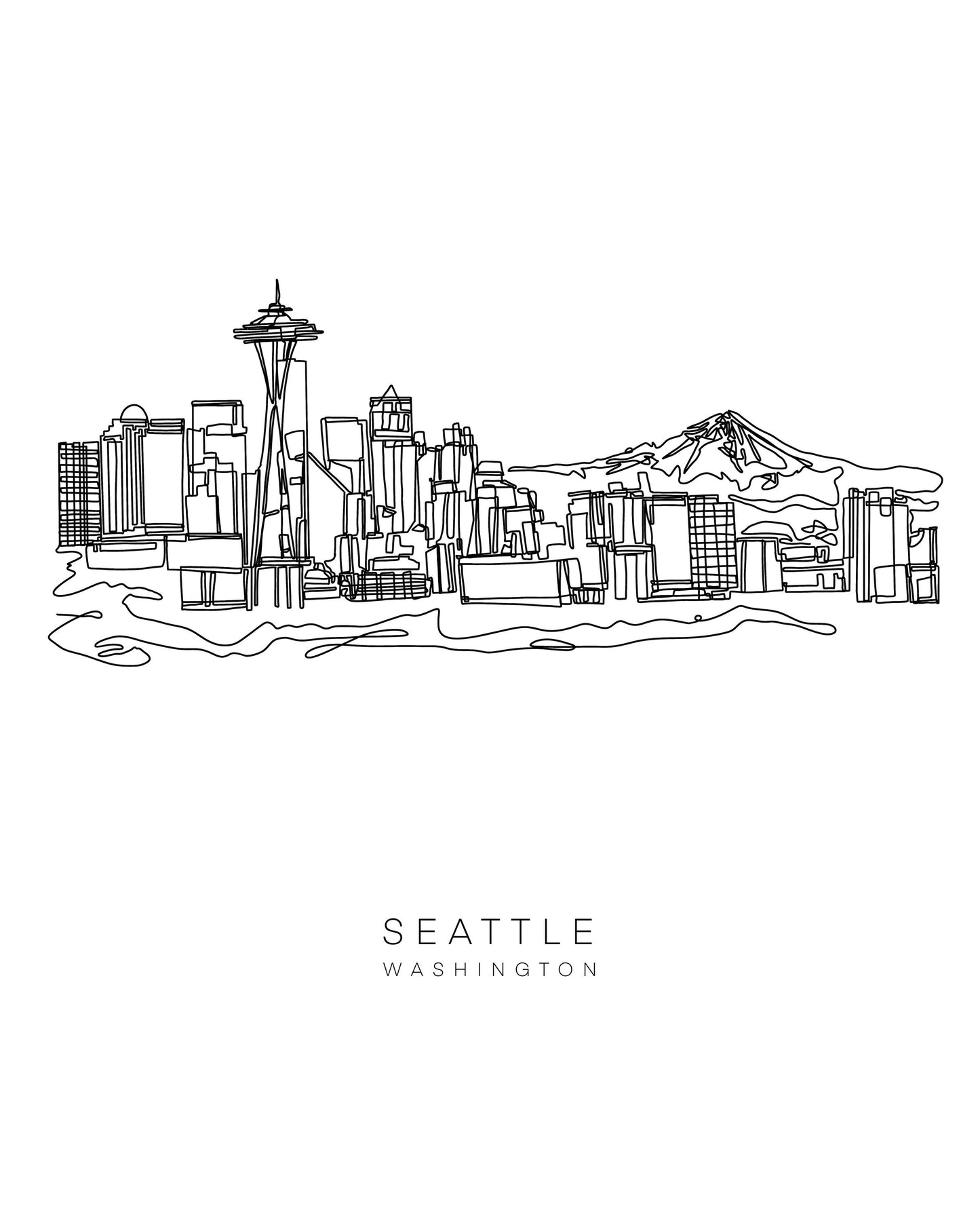 SEATTLE Skyline 8x10 Single Line Art Print // Black and White // Unframed