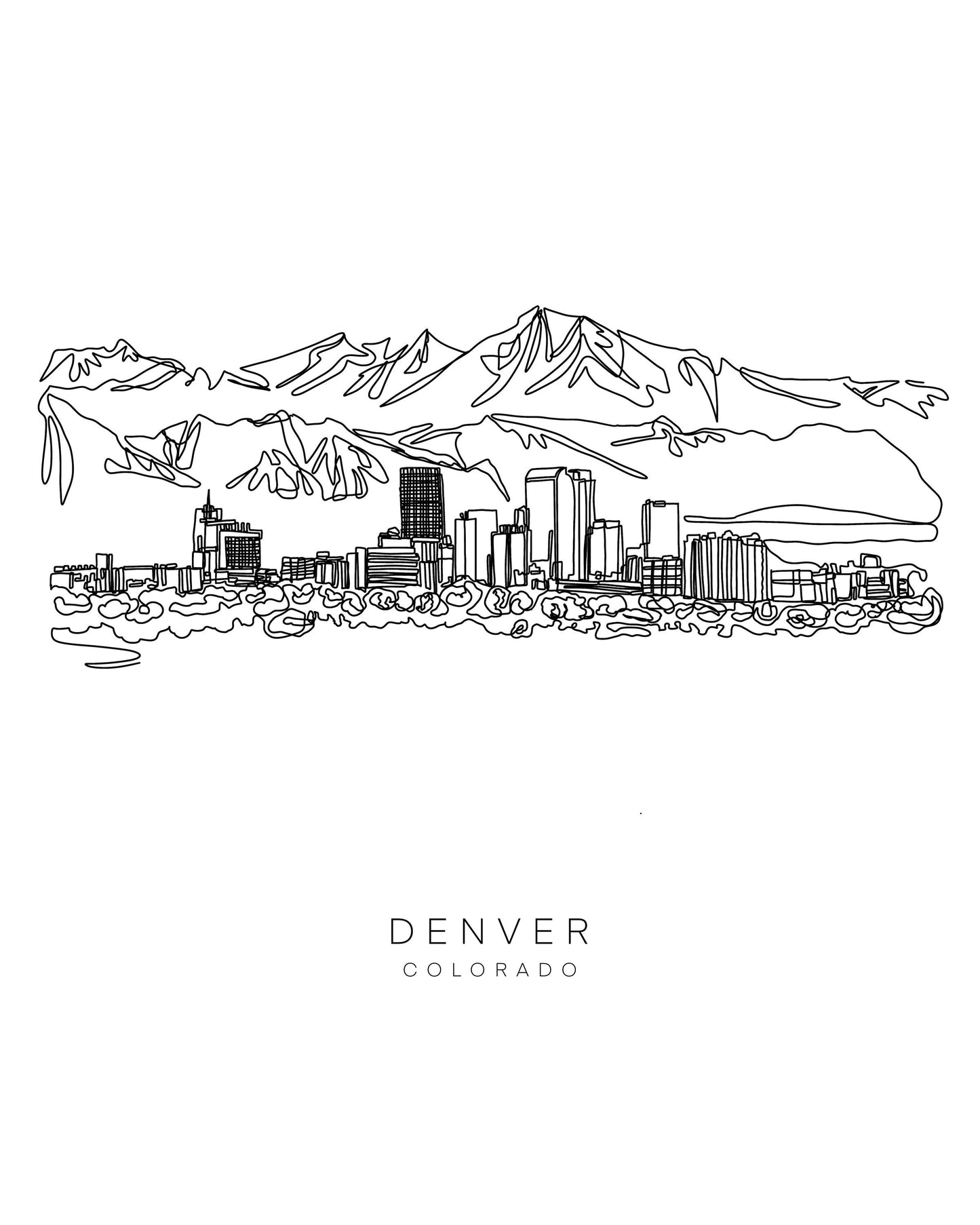 DENVER Skyline 8x10 Single Line Art Print // Black and White // Unframed