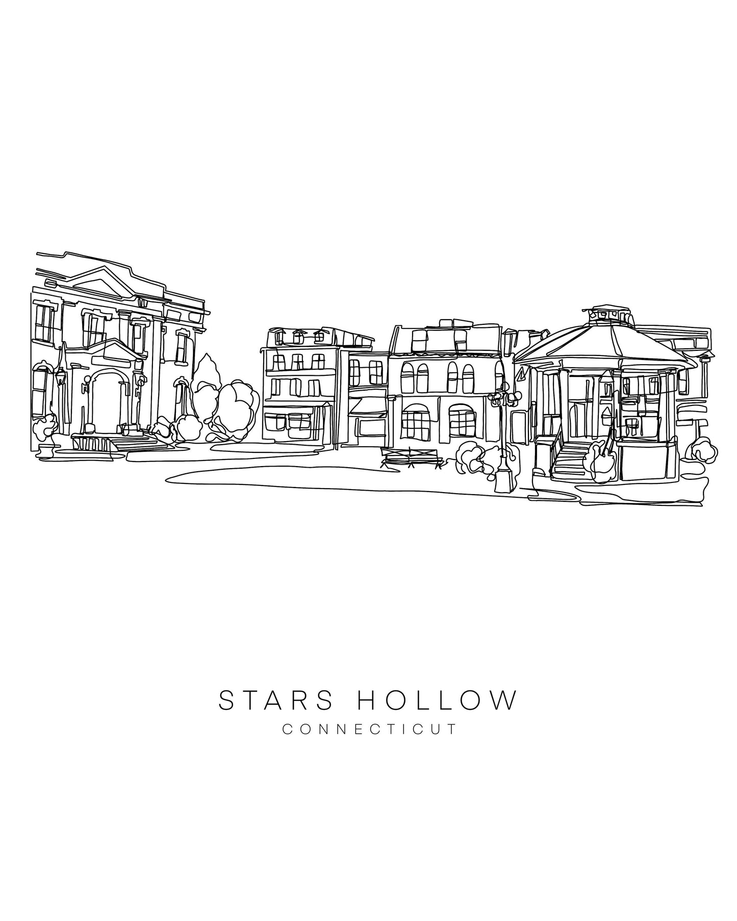 Gilmore Girls STARS HOLLOW 8x10 Single Line Art Print // Black and White // Unframed