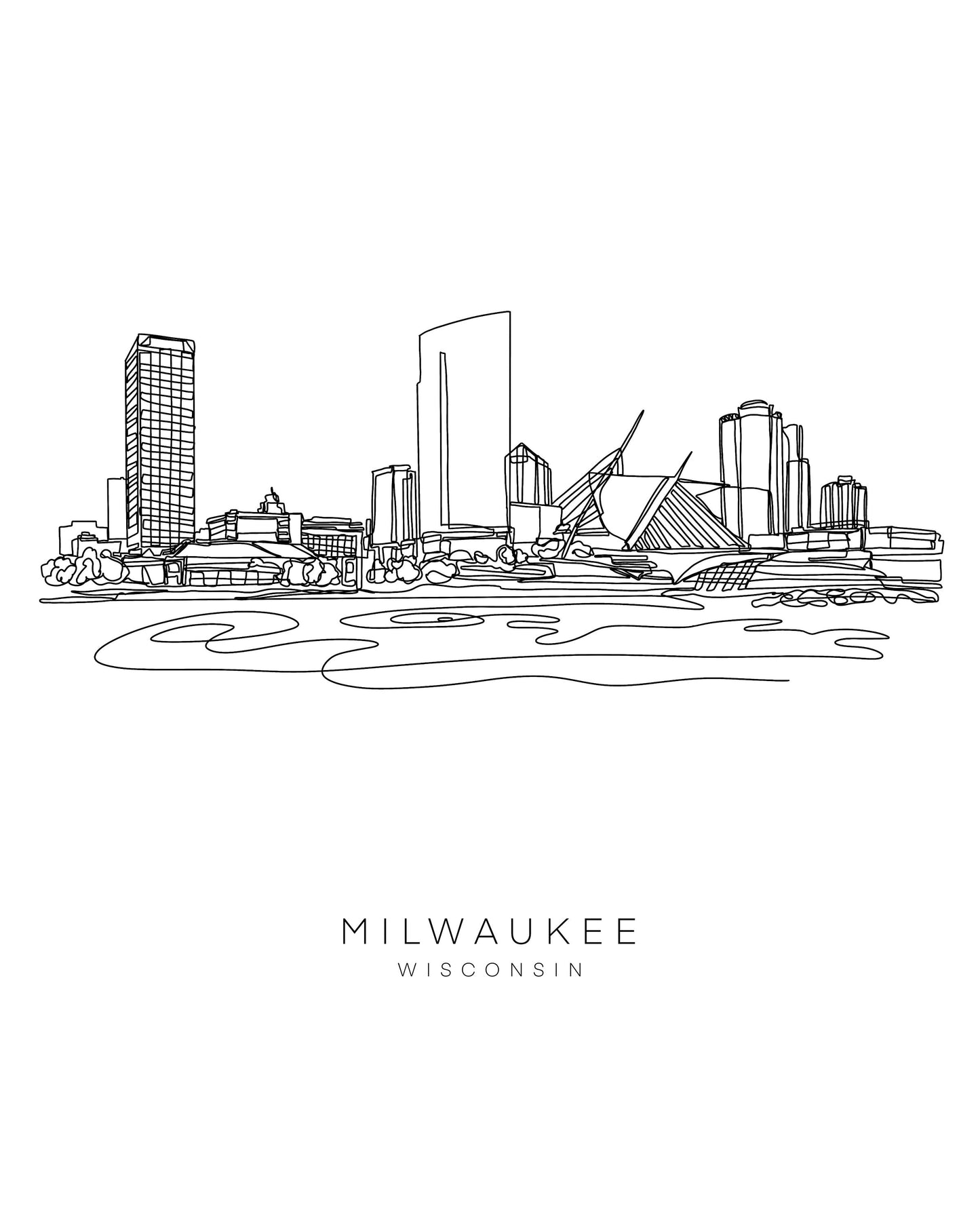 MILWAUKEE Skyline 8x10 Single Line Art Print // Black and White // Unframed