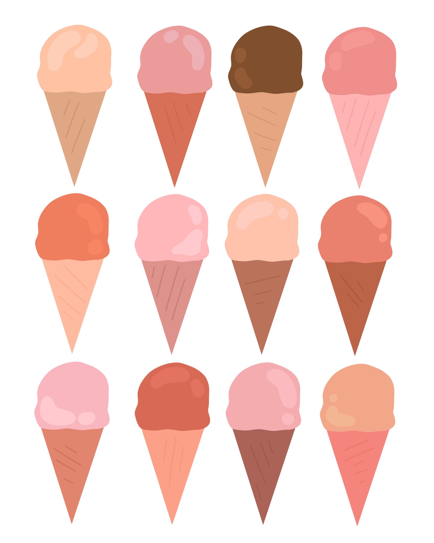 ICE CREAM CONES Pink Print | 8x10 - Unframed | Illustration