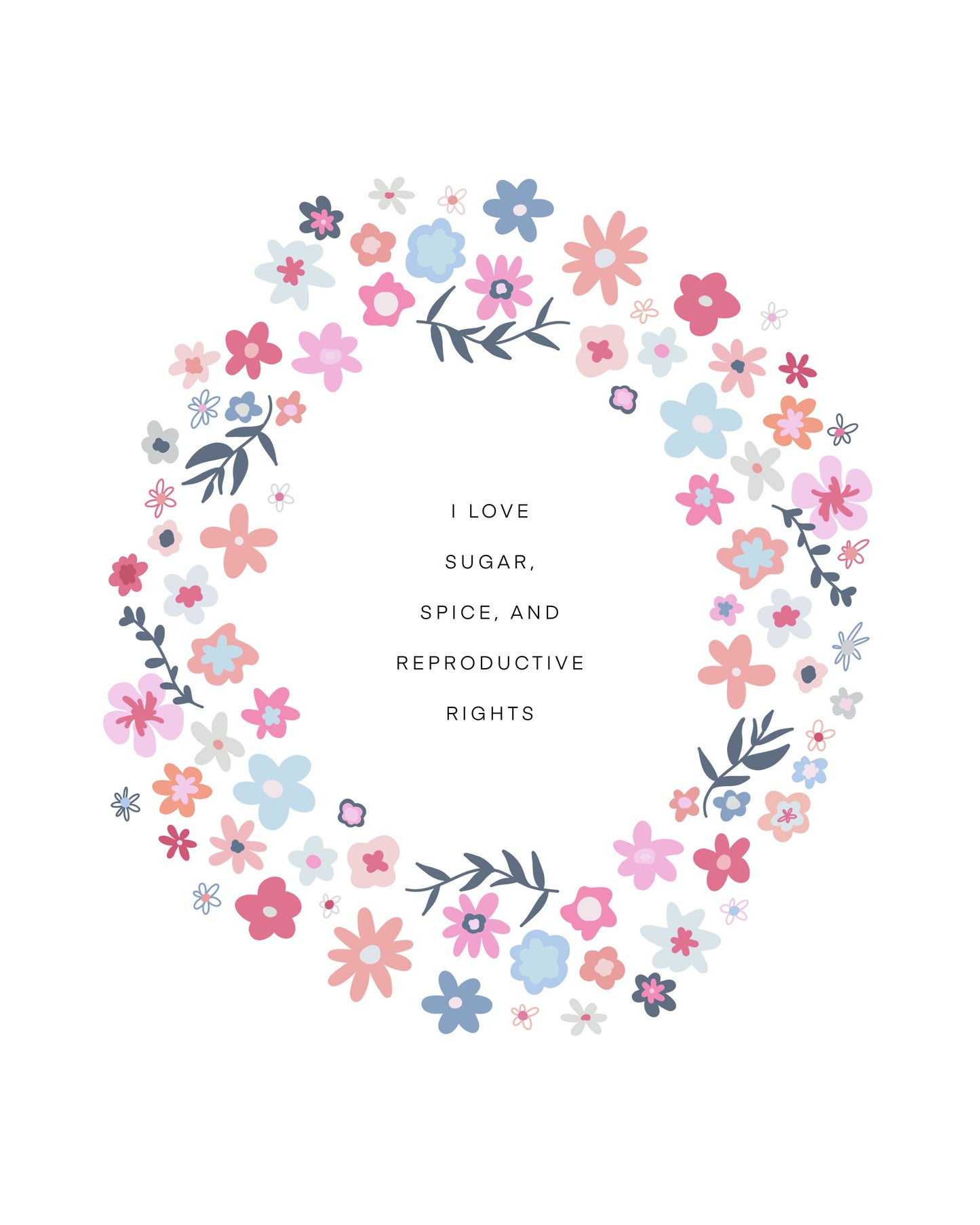 REPRODUCTIVE RIGHTS Flower Wreath || Quote Art || Inspirational Quote ||| 8x10 Print Unframed