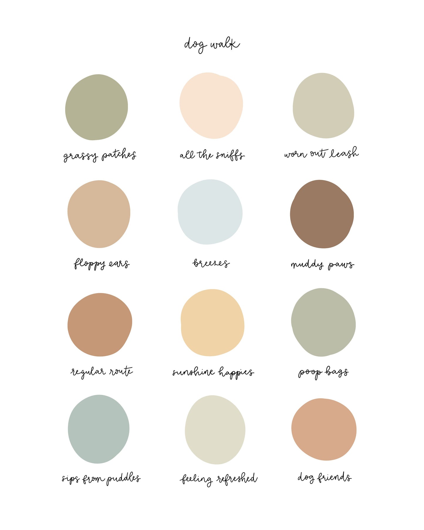 DOG WALK Color Dots | 8x10 Print Unframed || Shades of Pastels || Dog Art || Dog Lover Lover || Wall Art