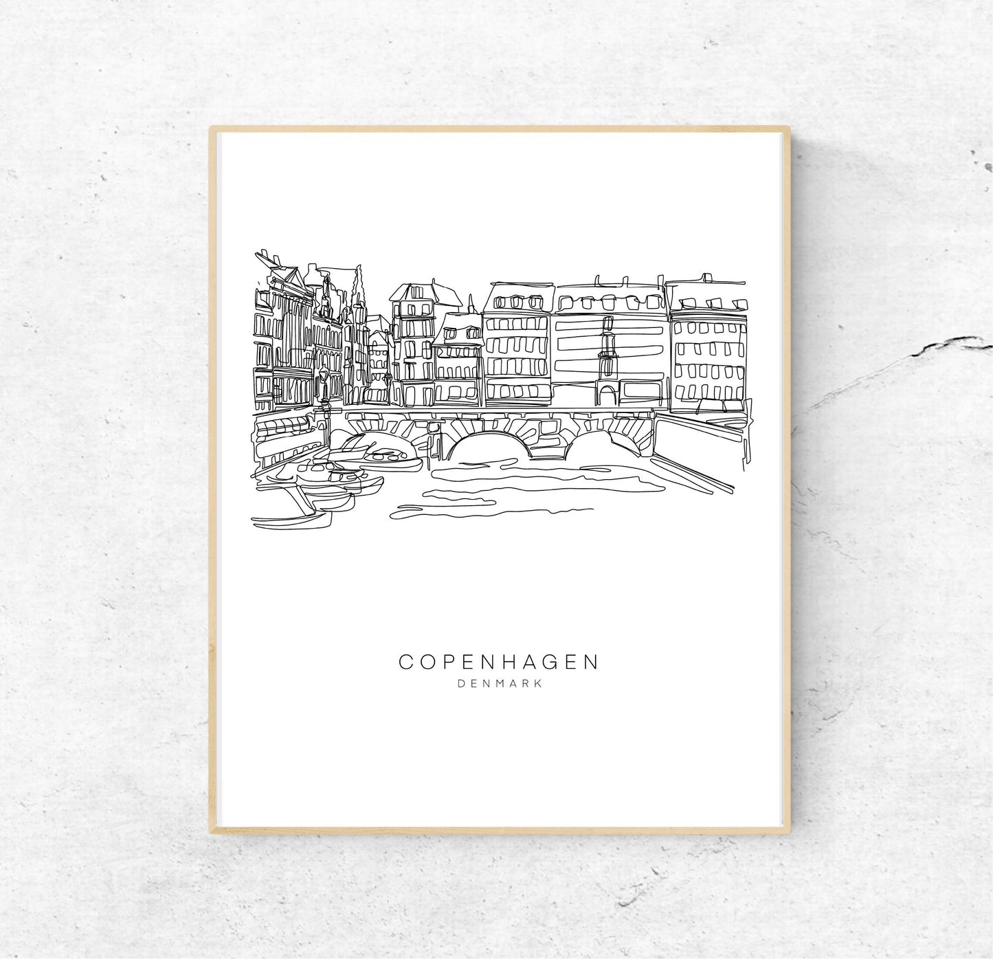 COPENHAGEN Illustration 8x10 Single Line Art Print // Black and White // Unframed