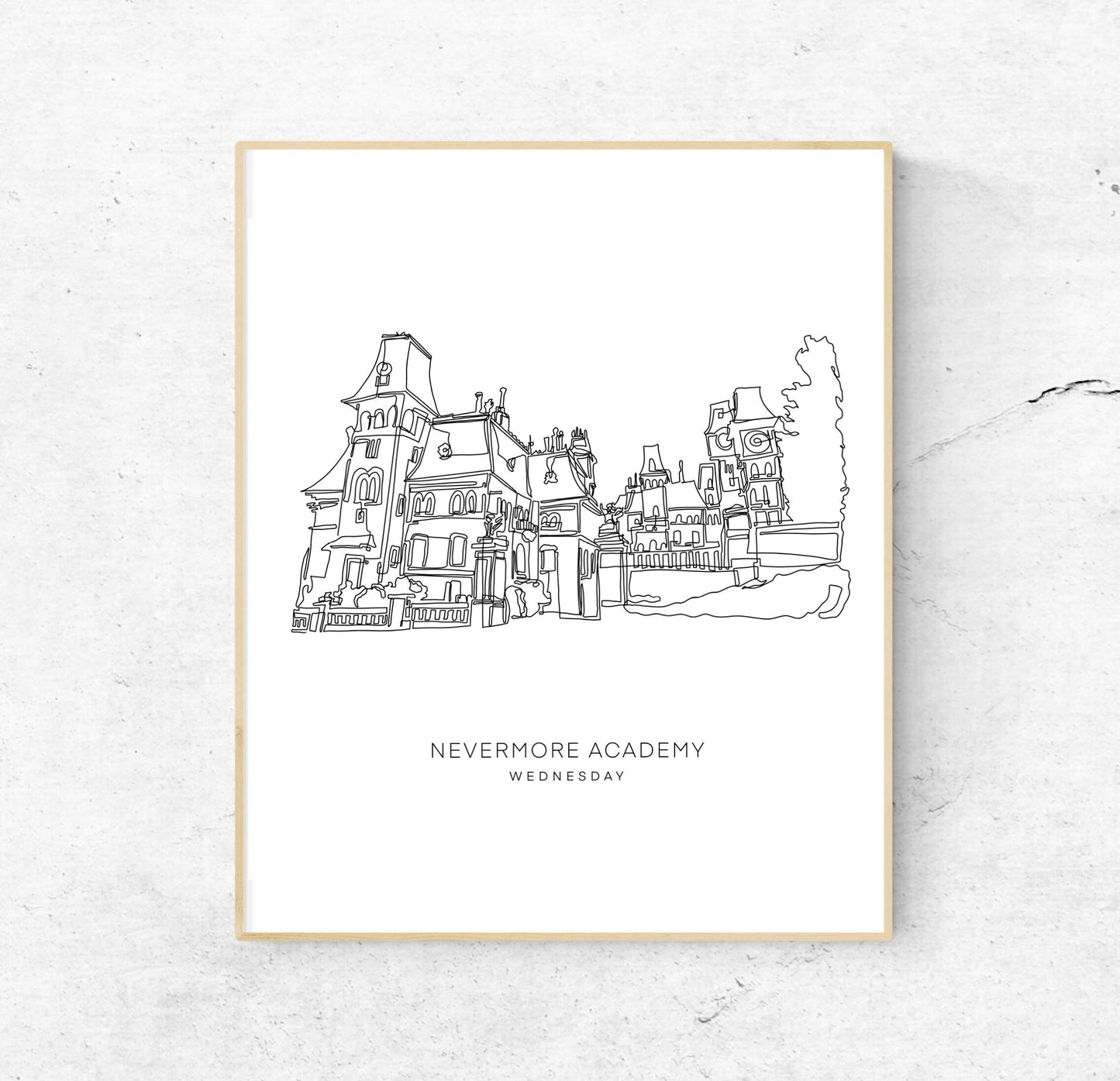 Wednesday Nevermore Academy Tv Show 8x10 Single Line Art Print // Black and White // Unframed