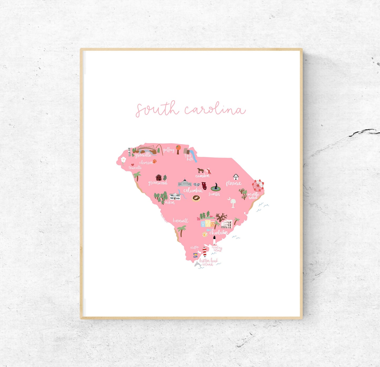 South Carolina Illustrated Map Hand-Drawn (Unframed)