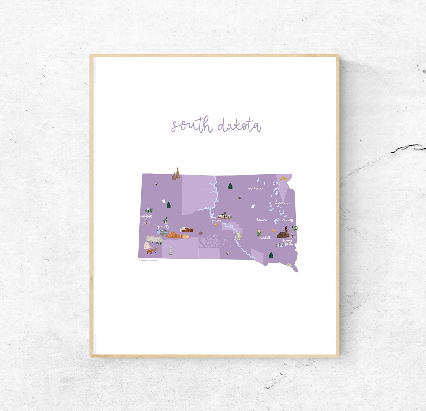 South Dakota Illustrated Map Hand-Drawn (Unframed)