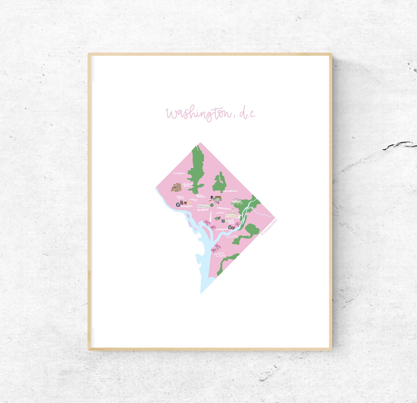 Washington DC Illustrated Map Hand-Drawn (Unframed)