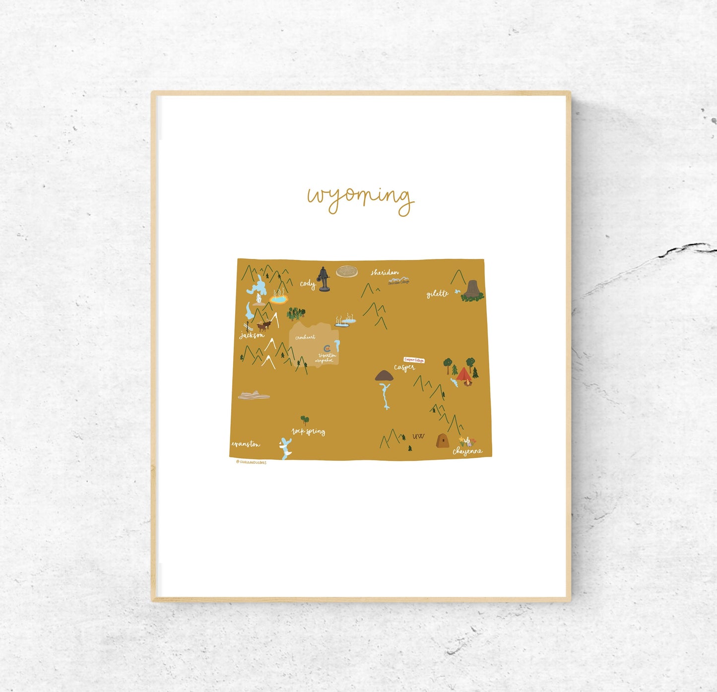 Wyoming Illustrated Map Hand-Drawn (Unframed)