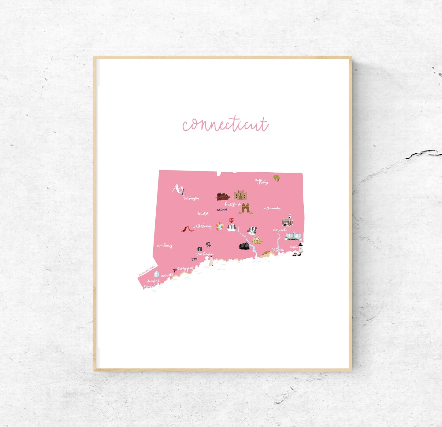 Connecticut Illustrated Map Hand-Drawn (Unframed)