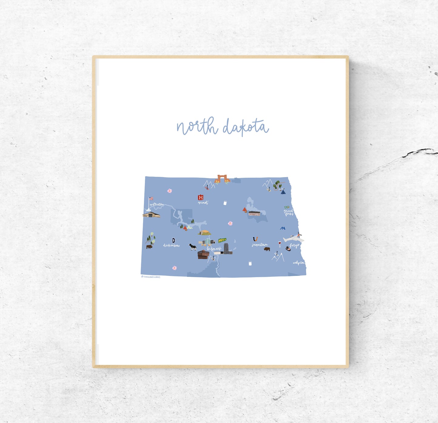 North Dakota Illustrated Map Hand-Drawn (Unframed)