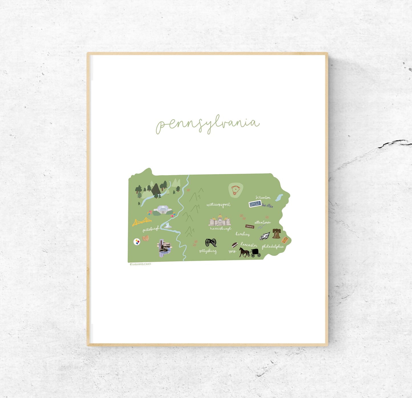 Pennsylvania Illustrated Map Hand-Drawn (Unframed)