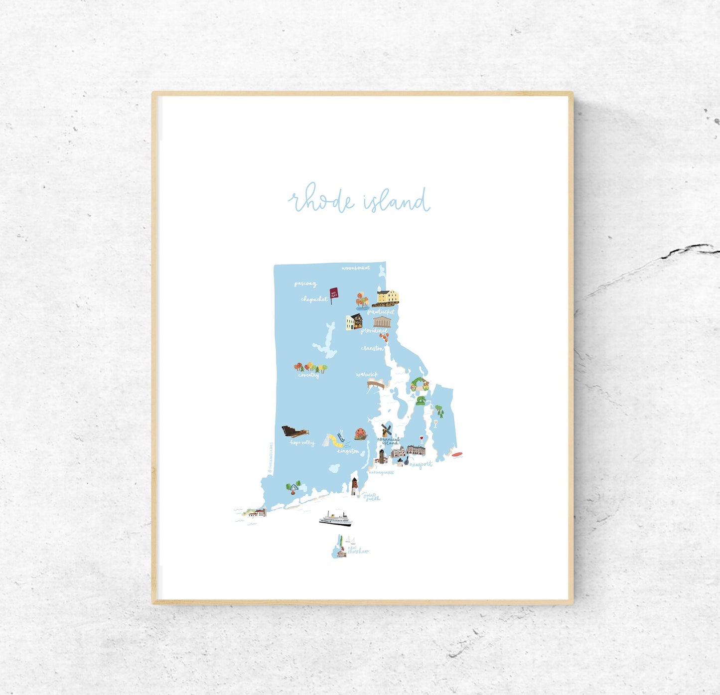 Rhode Island Illustrated Map Hand-Drawn (Unframed)