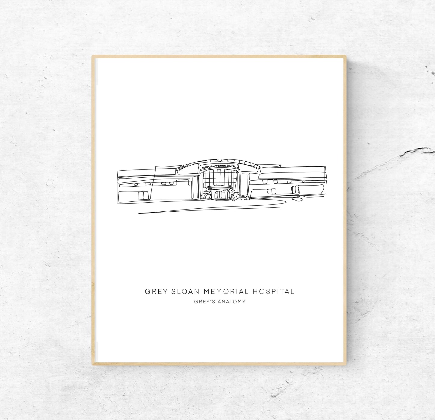 Grey Sloan Memorial 8x10 Single Line Art Print // Grey's Anatomy Art | Black and White // Unframed