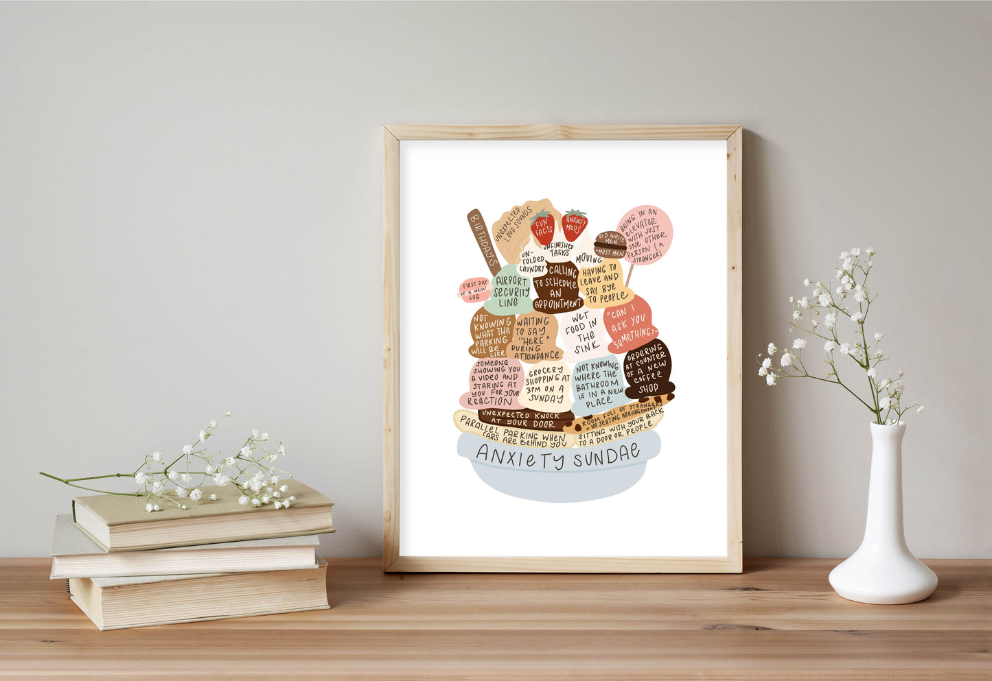 11x14 Anxiety Sundae Illustration | Unframed