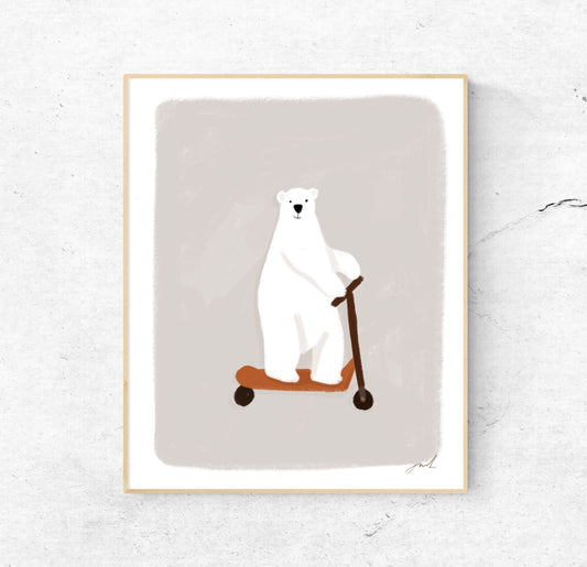 Polar Bear on a Scooter | 8x10 Print Unframed