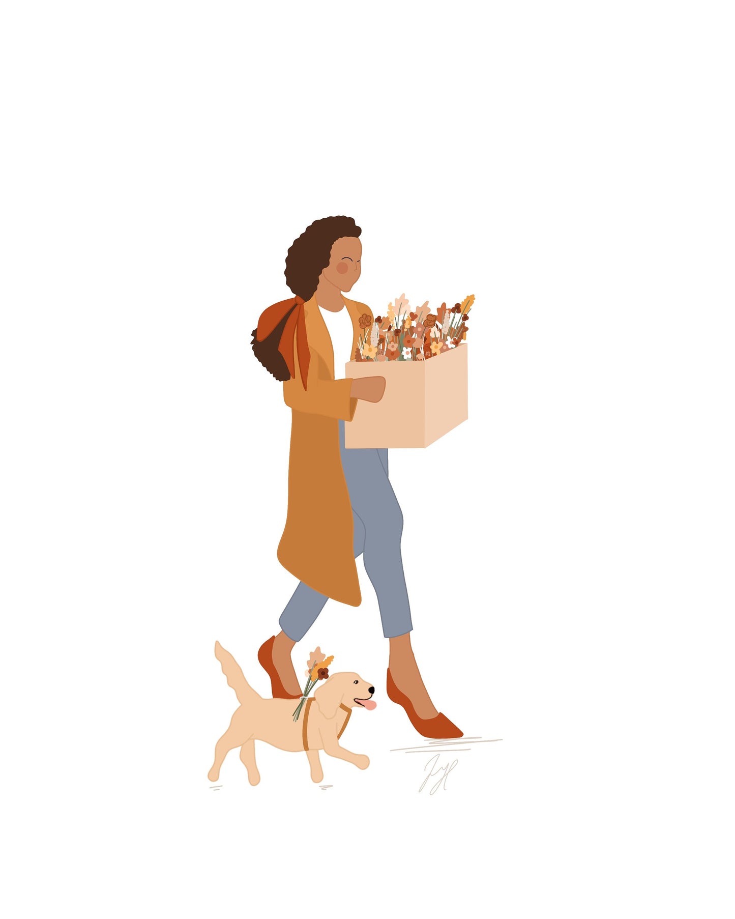 8x10 Woman Walking Dog in Fall // Autumn Print