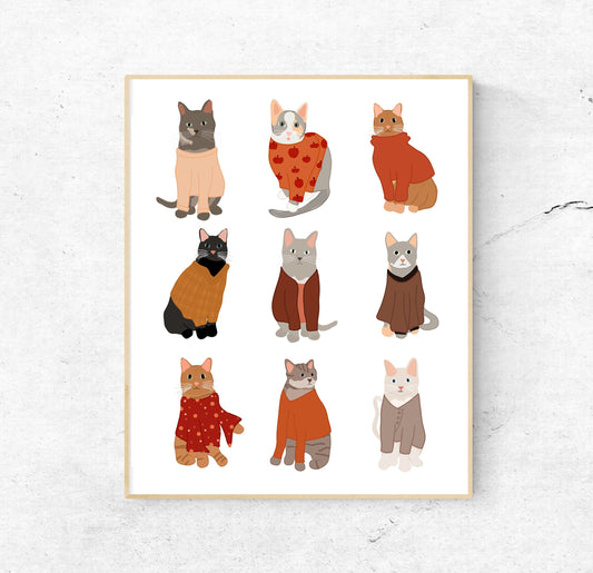 8x10 Cats In Sweaters Print