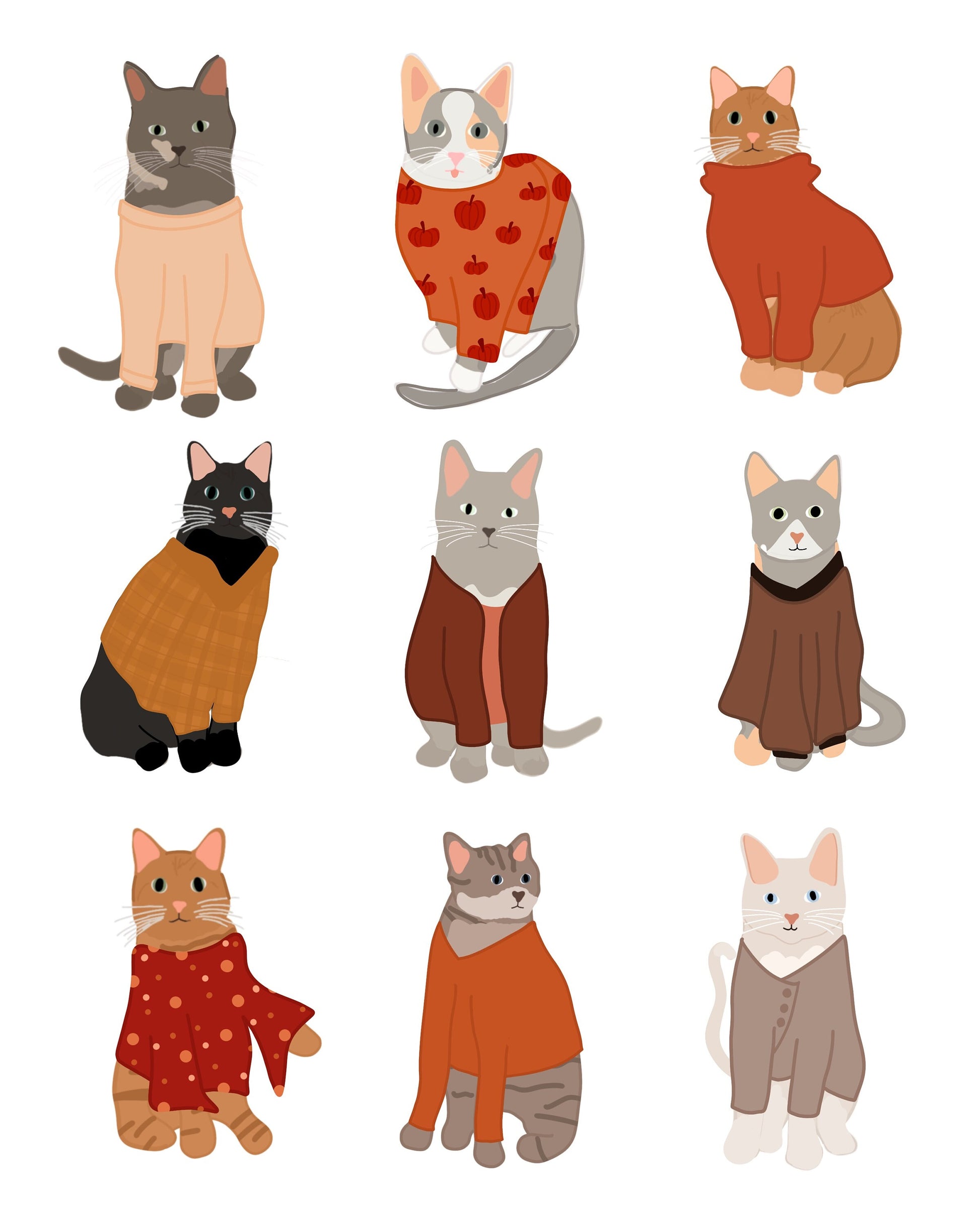 8x10 Cats In Sweaters Print