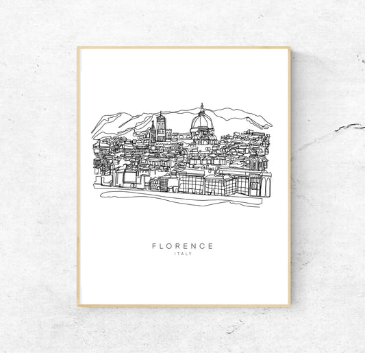 FLORENCE Italy Skyline 8x10 Single Line Art Print // Black and White // Unframed