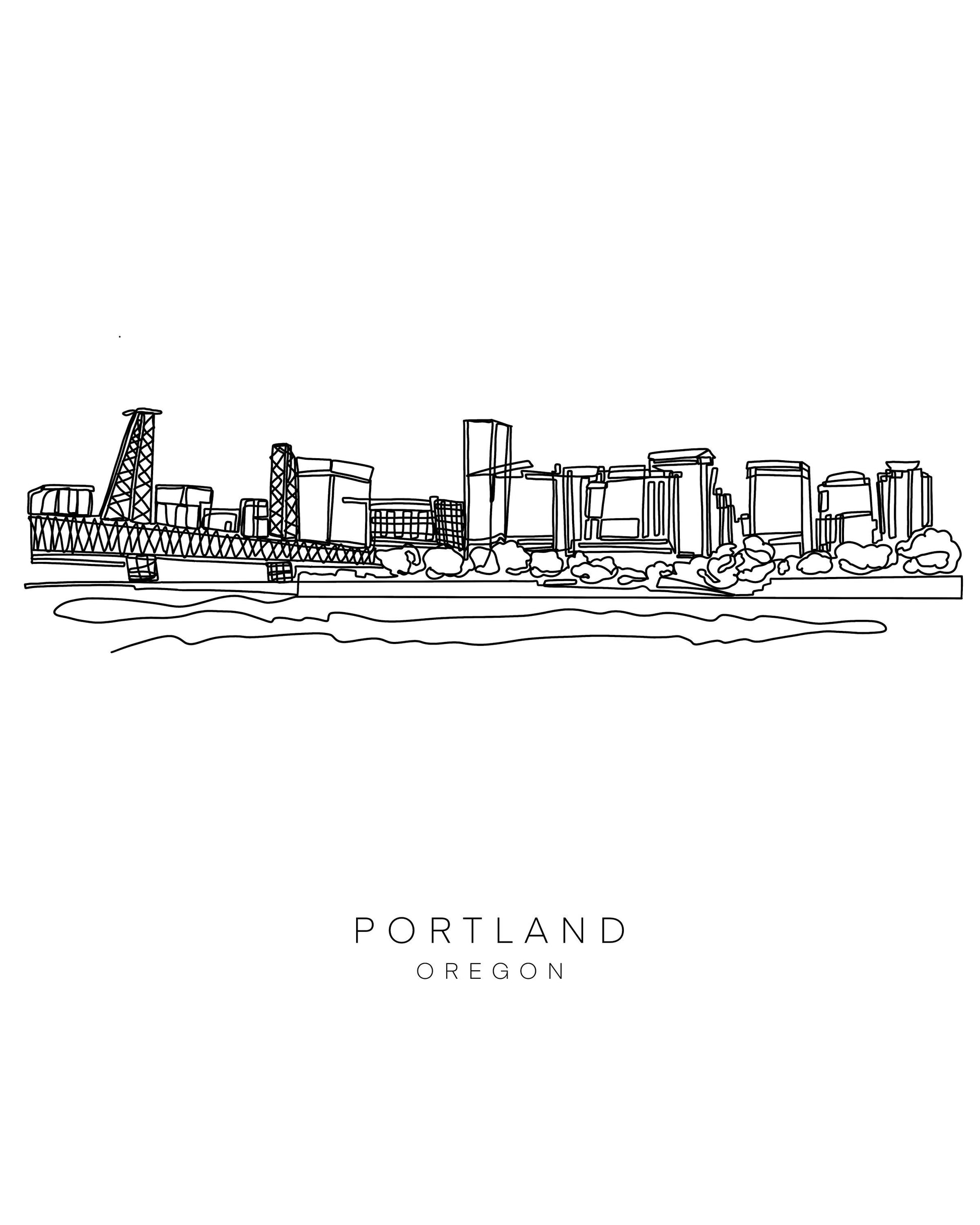 PORTLAND Skyline 8x10 Single Line Art Print // Black and White // Unframed