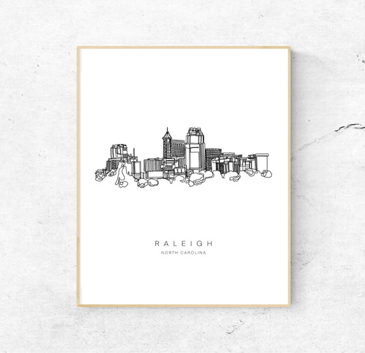 RALEIGH Skyline 8x10 Single Line Art Print // Black and White // Unframed