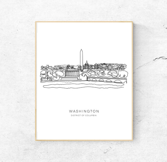 WASHINGTON DC Skyline 8x10 Single Line Art Print // Black and White // Unframed