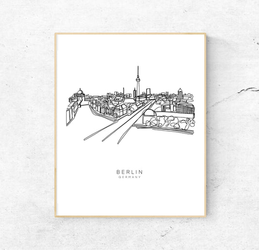 BERLIN Skyline 8x10 Single Line Art Print // Black and White // Unframed