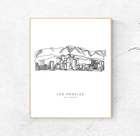 LOS ANGELES Skyline 8x10 Single Line Art Print // Black and White // Unframed