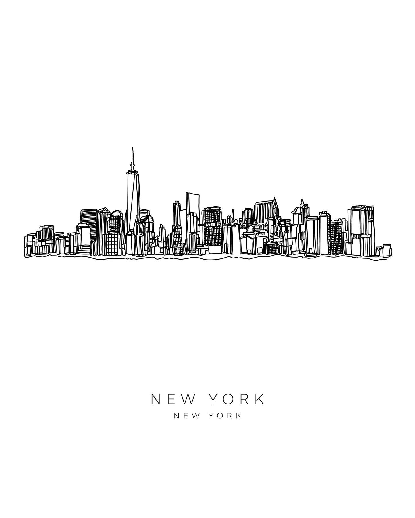 NEW YORK Skyline 8x10 Single Line Art Print // Black and White // Unframed