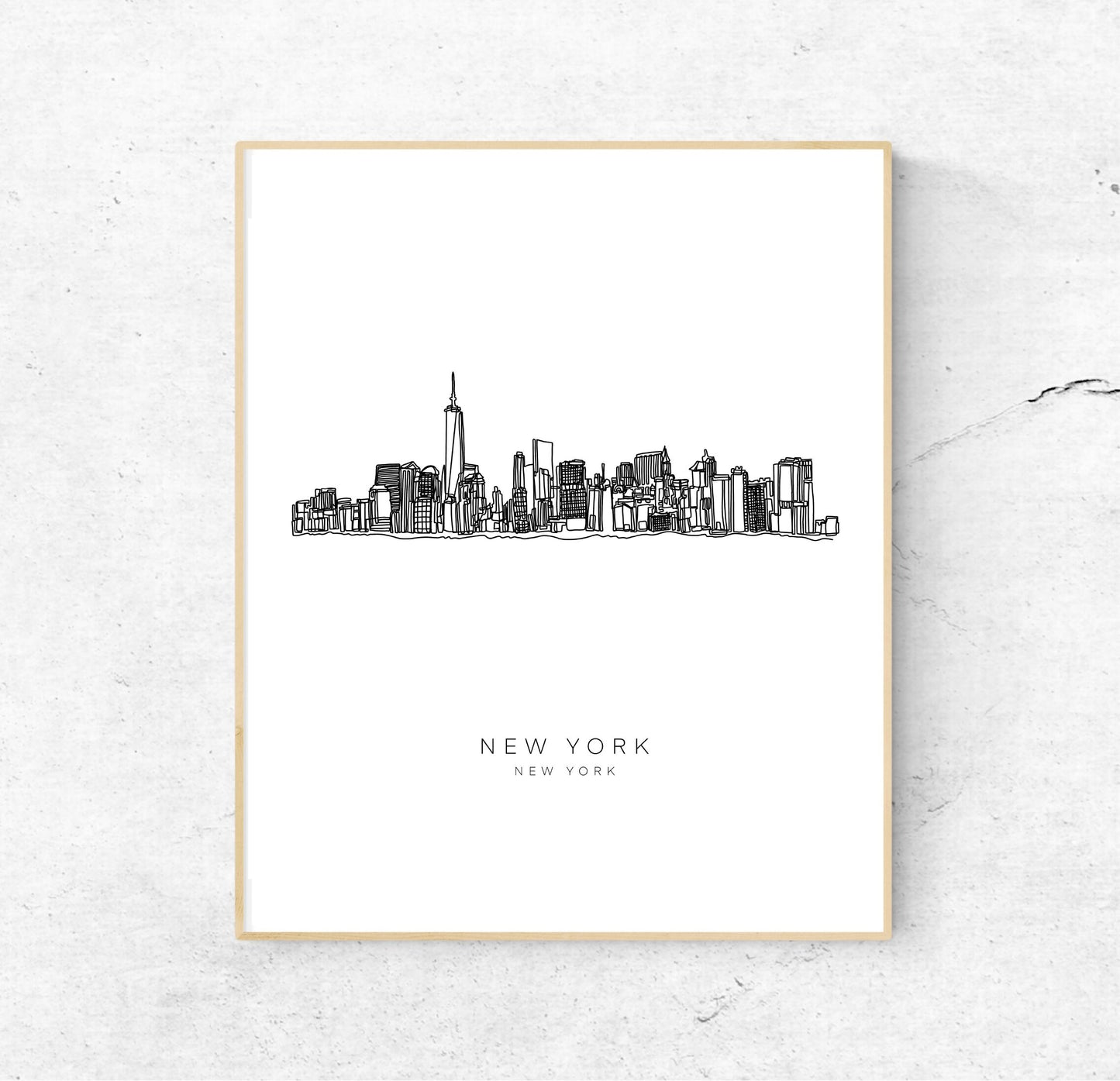 NEW YORK Skyline 8x10 Single Line Art Print // Black and White // Unframed