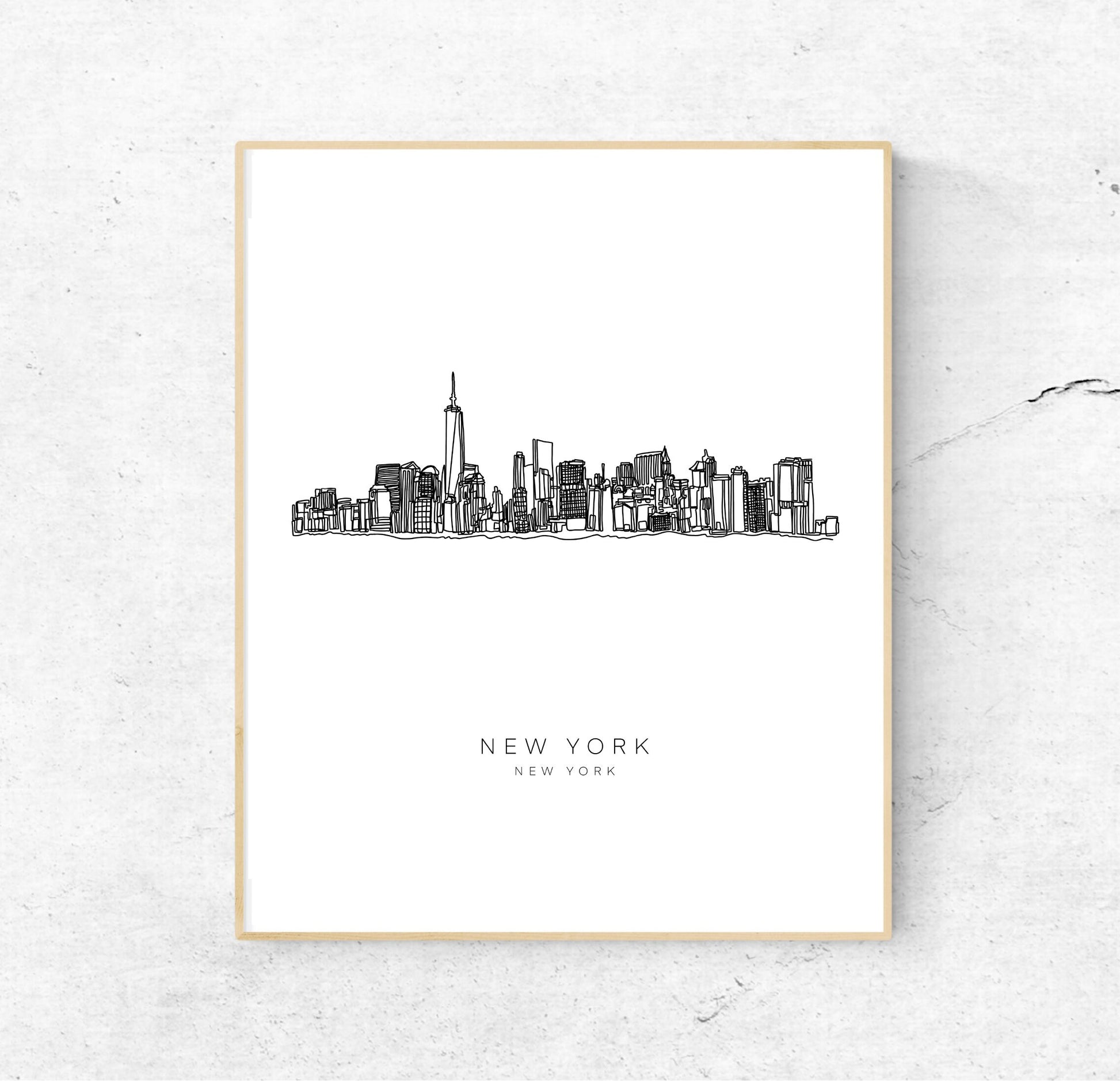 NEW YORK Skyline 8x10 Single Line Art Print // Black and White // Unframed