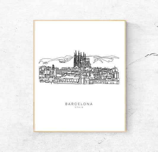 Barcelona 8x10 Single Line Art Print - Unframed