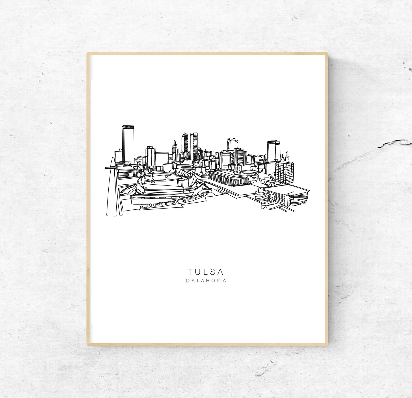 TULSA Skyline 8x10 Single Line Art Print // Black and White // Unframed