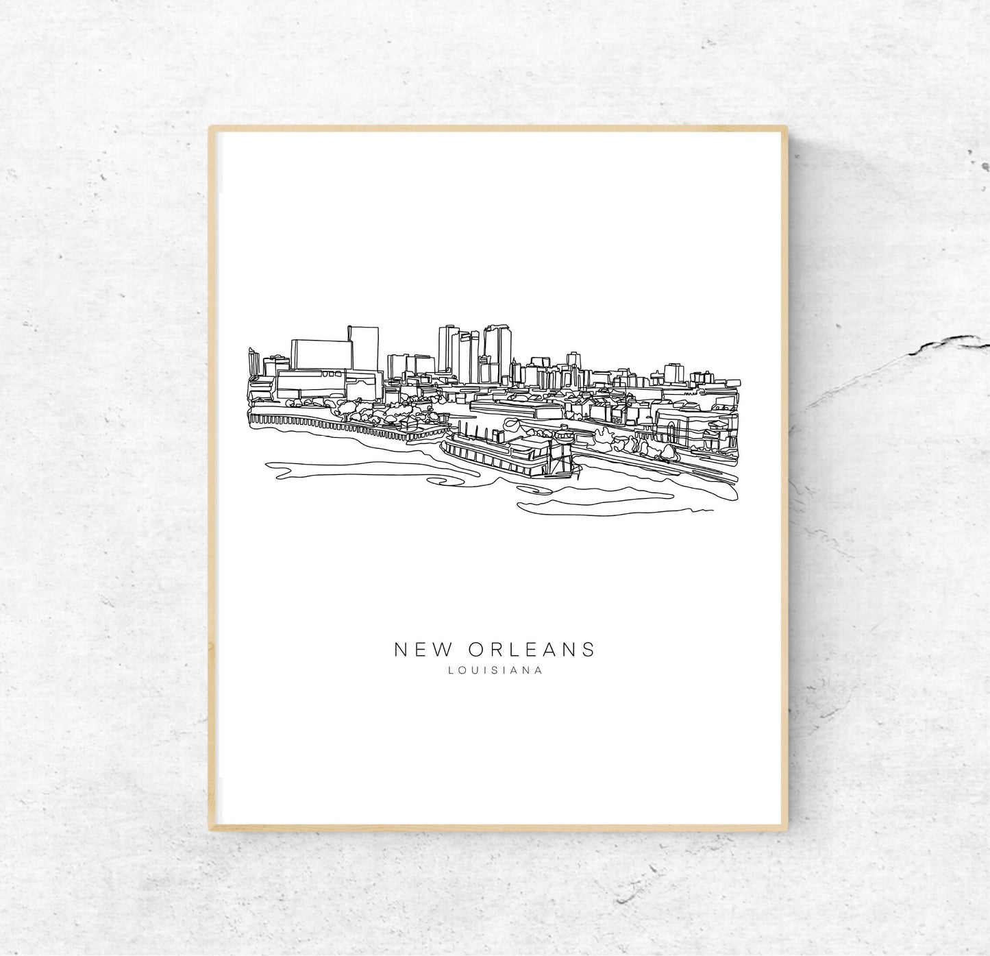 NEW ORLEANS Skyline 8x10 Single Line Art Print // Black and White // Unframed