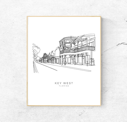 KEY WEST Skyline 8x10 Single Line Art Print // Black and White // Unframed