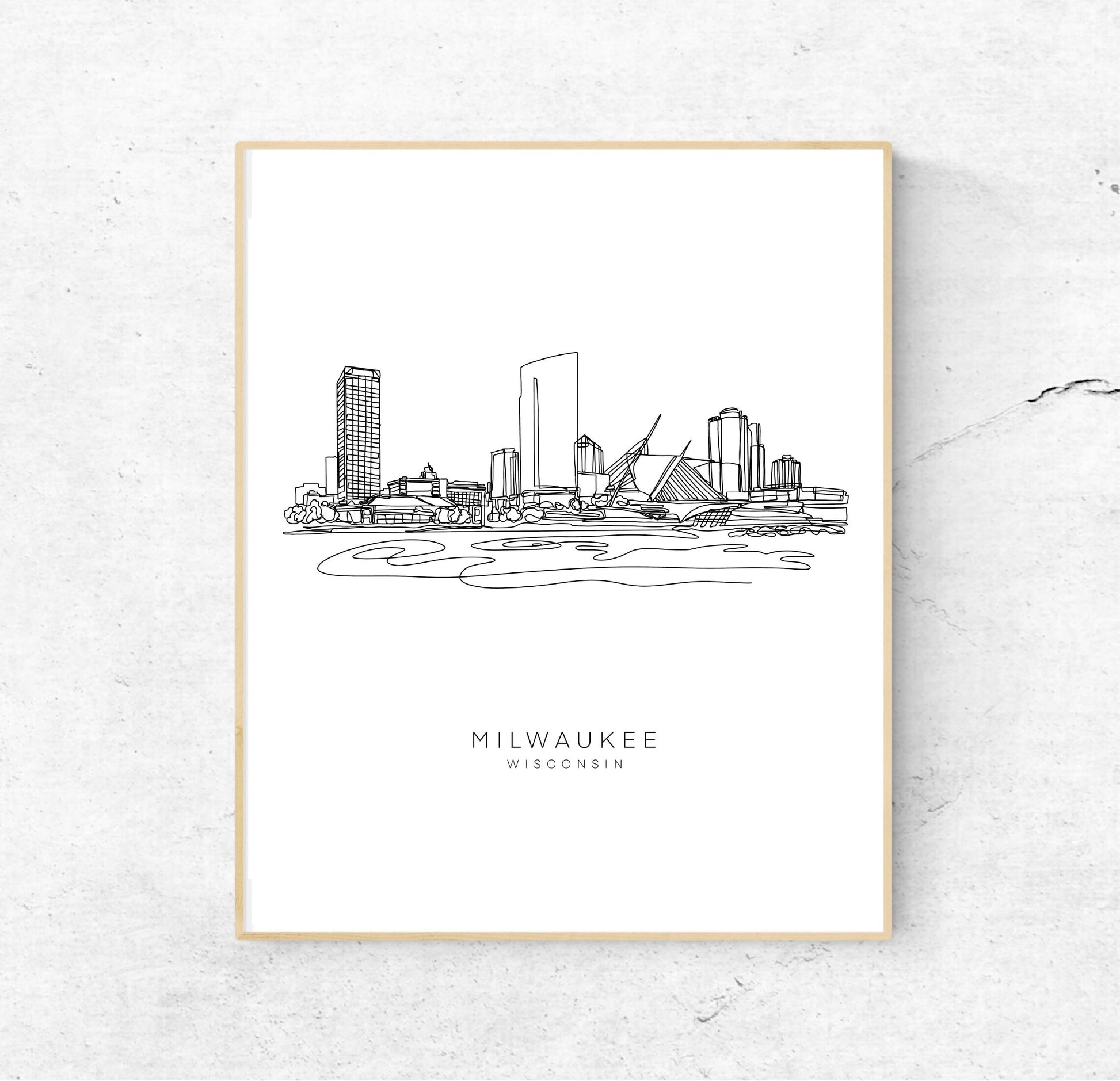 MILWAUKEE Skyline 8x10 Single Line Art Print // Black and White // Unframed