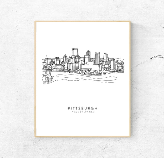 PITTSBURGH Skyline 8x10 Single Line Art Print // Black and White // Unframed